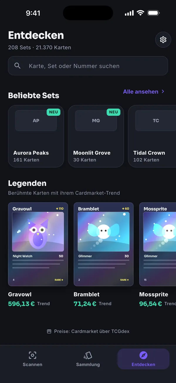 Entdecken: Sets und Karten suchen