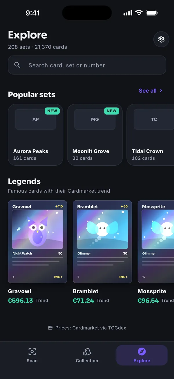 Explore: Search sets and cards